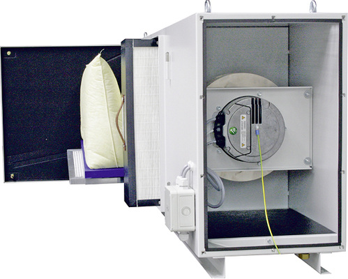 Bild 2: Ventilatoren sorgen dafür, dass die verschmutzte Abluft der 
metallbearbeitenden Maschinen die unterschiedlichen Filtersysteme passiert.


 - © ISI-Industrieprodukte GmbH

