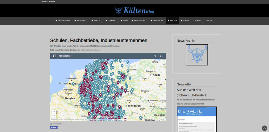 Übersichtskarte der Schulen, Fachbetriebe und Industrieunternehmen