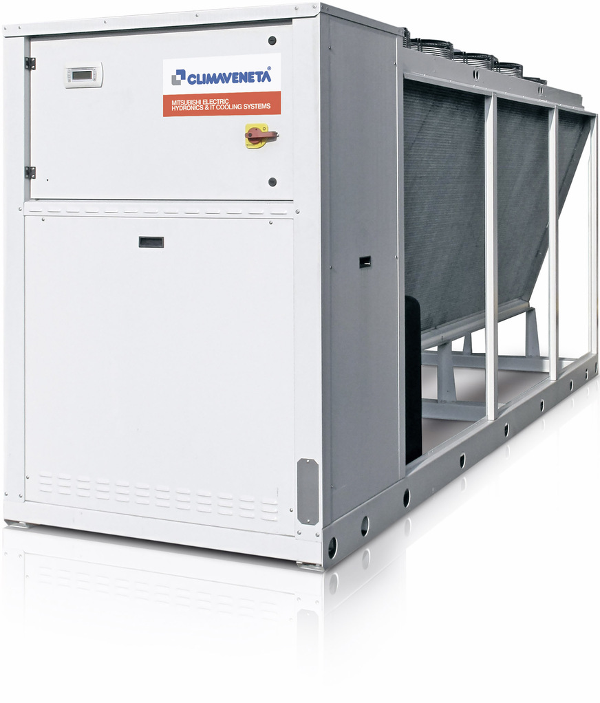 Mitsubishi Electric rüstet in diesem Jahr alle bislang mit dem Kältemittel R410A betriebenen luftgekühlten Geräte mit Scroll-Verdichtern der Marke Climaveneta auf das Kältemittel R454B um. Das GWP wird dadurch im Vergleich zu R410A um 78 Prozent verringert.