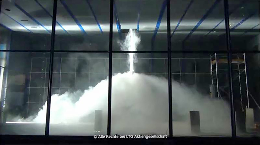 Raumströmung beim Industrieauslass ILQsf, durch Ölnebel sichtbar gemacht