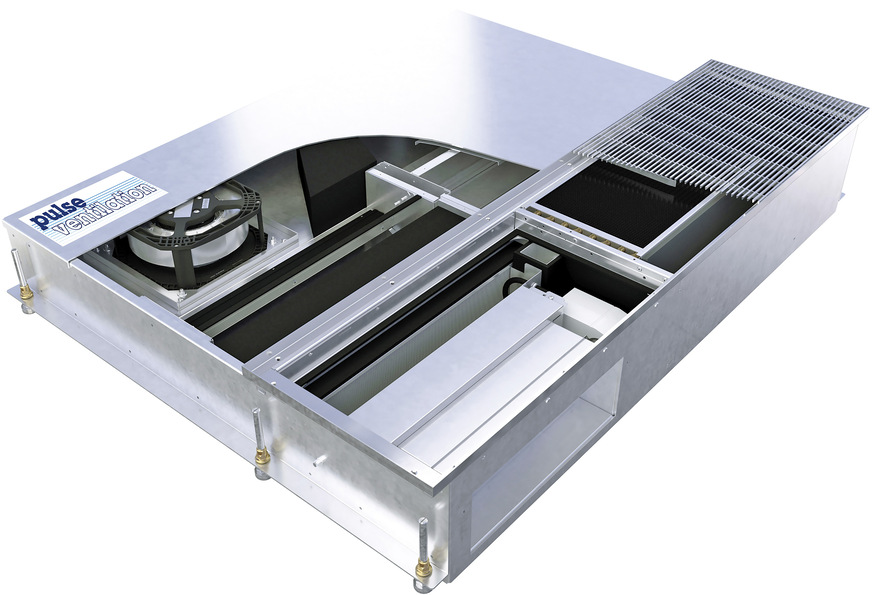 Die Lüftungsgeräte FVPpulse-B benötigen nur eine Fassadenöffnung für Zu- und Abluft.