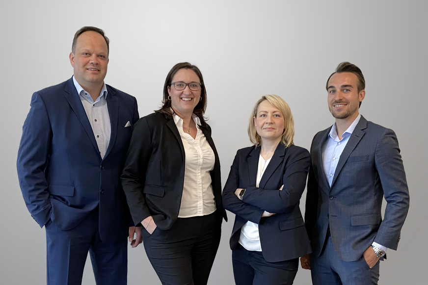 Sie übernehmen ab sofort die operative Verantwortung für Vertrieb und Marketing der climowool GmbH (v.l.n.r.): Verkaufsleiter Süd Christian Gölitz, Leiterin Customer Service Janine Pauels, Leiterin Marketing- und Kommunikation Nicole Machutta und Verkaufsleiter Nord Lucas Danneberg.