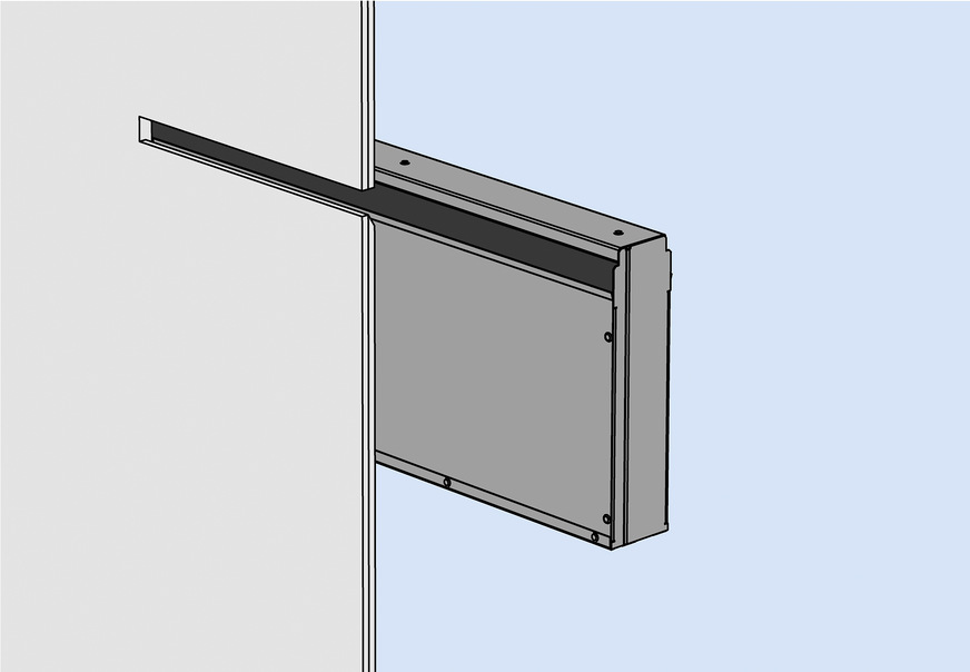 Das Luft-Überströmelement Indusilent Typ TS in schmaler Bauform eignet sich für den Einbau in Systemtrennwände und andere Wandkonstruktionen. In der Beplankung muss eine entsprechende Fuge vorgesehen werden.