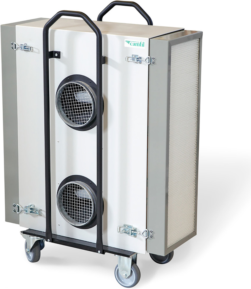 Luftreiniger CC 2000 in mobiler Ausführung ausgestattet mit HEPA-Filtern H14. Das Gerät liegt auch in Wand- und Deckenausführung vor.