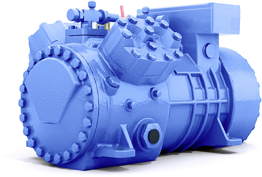 Halbhermetischer Verdichter der Q10-TK-Serie für trans­kritische CO2-Anwendung.