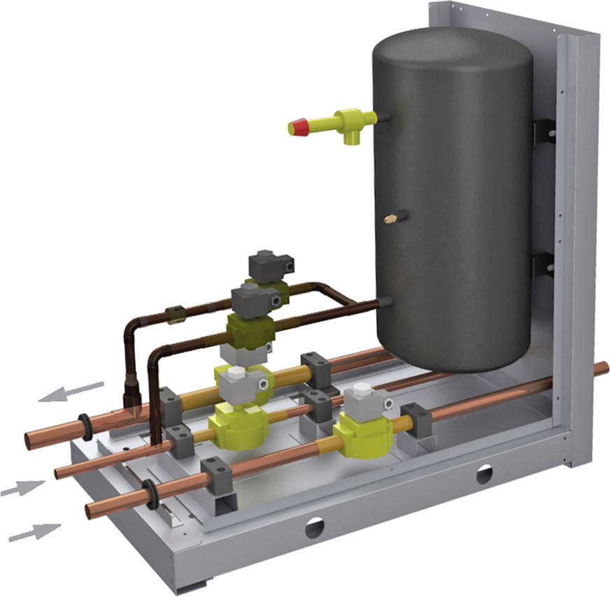 Das Pump-Down-System von Panasonic ist schnell und einfach zu installieren. Das in Schutzart IP54 ausgelegte Gehäuse der Sammelstation enthält 5 Kugelventile mit Stellglied, einen 30-l-Kältemittelsammler und die zugehörige Steuerung. Die Klemmen für den Störmeldeausgang, die Hochdruck- und Niederdruck-Messwertgeber und die Heißgastemperaturfühler der Außengeräte befinden sich an der Frontseite der Sammelstation, um das Anschließen zu erleichtern.