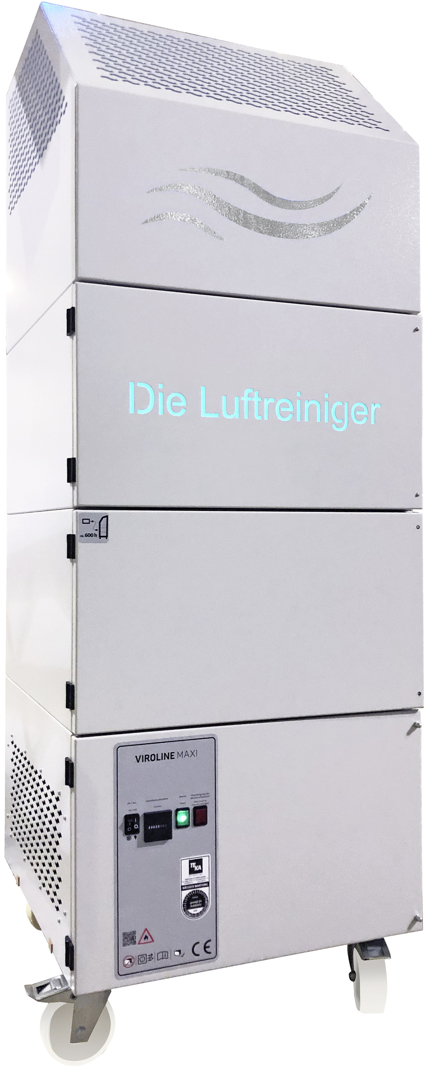 Für größere Areale eignet sich der Luftreiniger Viroline Maxi mit einer Absaugleistung von bis zu 1500 m³/h bei 50 dB(A).