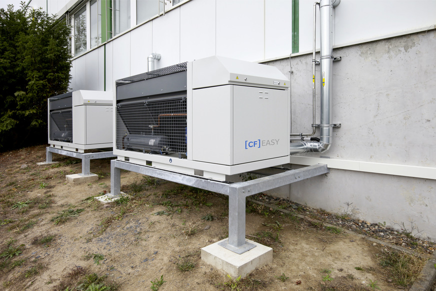 Zwei [CF] Easy L Verflüssigungssätze sorgen für insgesamt 70 kW NK Kühlleistung der Küchen-Schnellkühler.