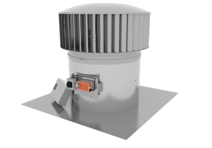 Bild 3: Ventilator EcoPower 900 mit Rundklappe und Reparaturschalter.