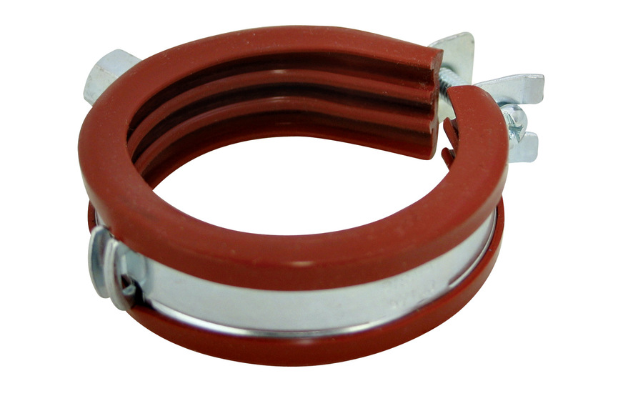 Bild 10: Einschraubenschelle Bismat 2000 S mit einer bis 200 °C beständigen Schallschutzeinlage aus Silikongummi.