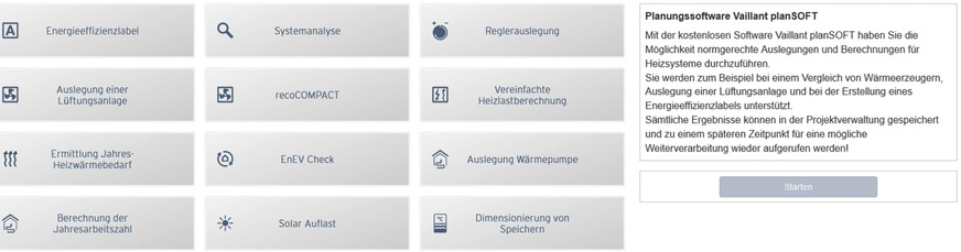 Module der Wärmepumpen-Planungs-Software planSOFT.