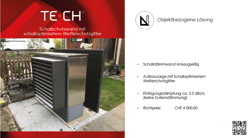 Nachträgliche Lärmschutzmaßnahmen bei Luft / Wasser-Wärmepumpen treiben die Kosten in die Höhe. Beispiel dafür ist eine ansaugseitige ­Schalldämmwand sowie eine Aufbauzarge mit schallisoliertem ­Wetterschutzgitter.