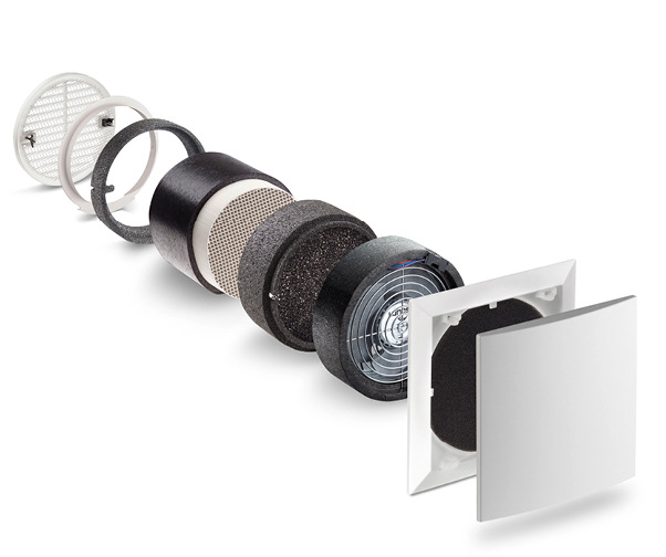 Der Lüfter e²60 mit Wärmerückgewinnung liefert konstante Volumenströme selbst bei starken Gegendrücken.