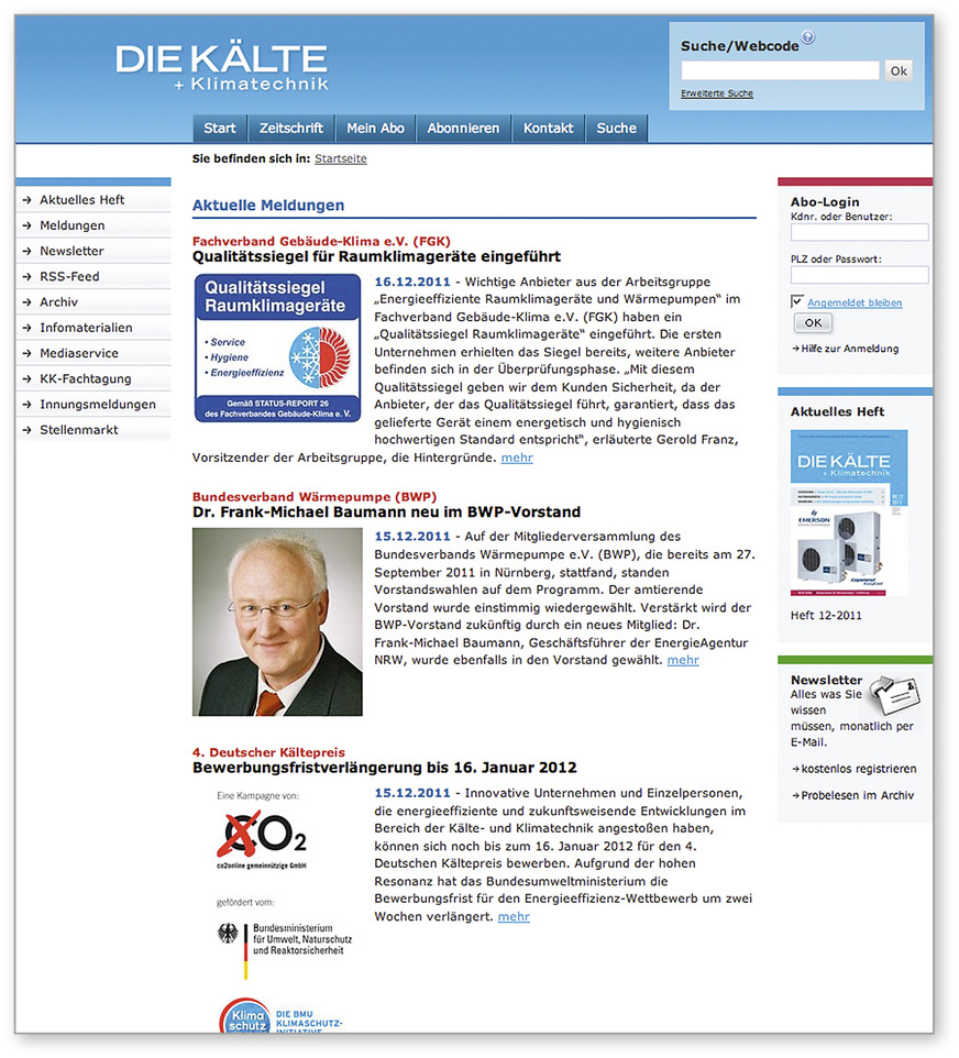 Die KK-Website aus dem Jahre 2011