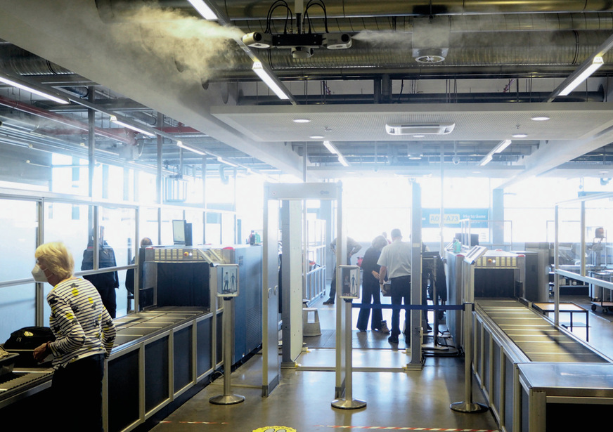 Direkt-Raumluftbefeuchter schützen vor Elektrostatik in der Sicherheitskontrolle.