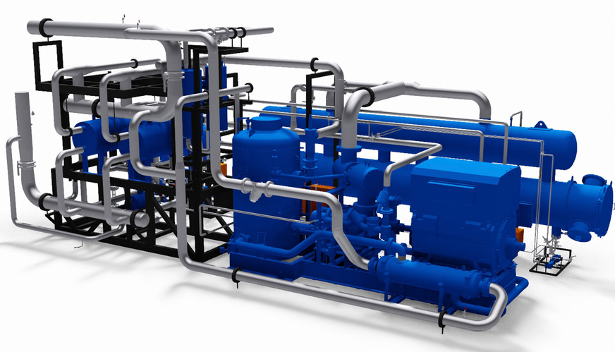 3D-Modell der in Malmö installierten GEA Ammoniak-Wärmepumpe.