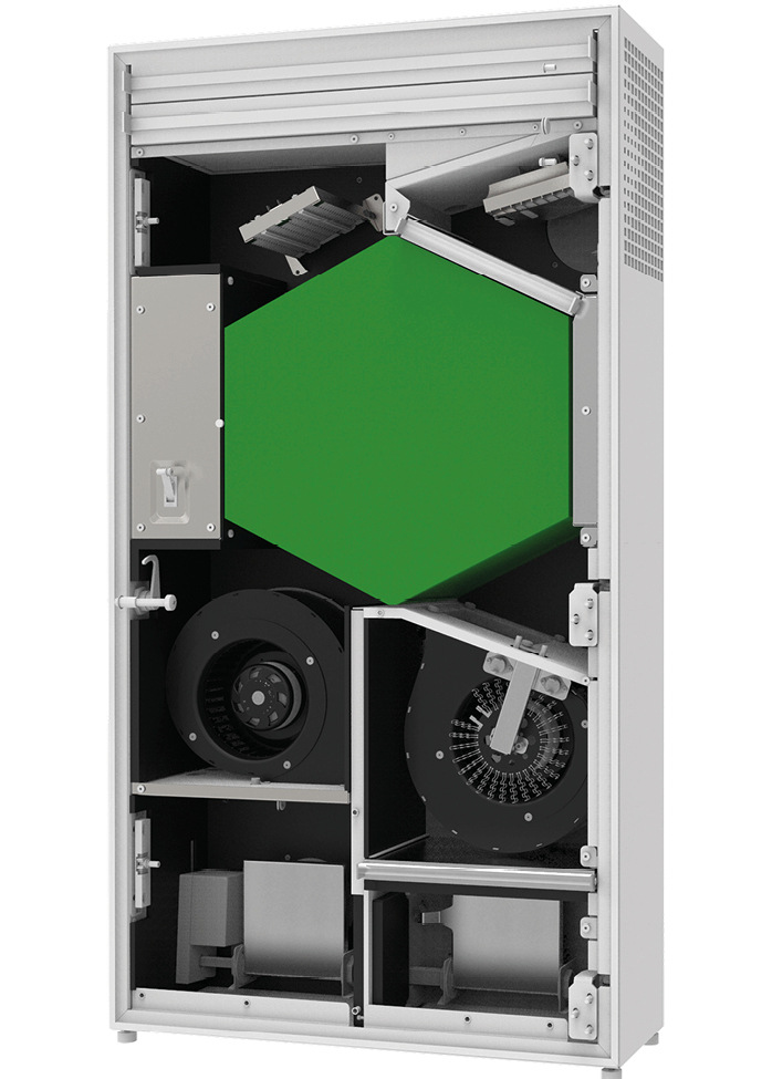 Über die Wärmerückgewinnungsfu﻿nktion und den integrierten Gegenstrom-Wärmeübertrager mit Enthalpiemembran wird verhindert, dass bei kalten Temperaturen zu viel Wärme verloren geht.