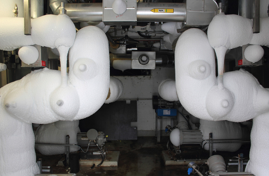 Das ist keine „Kunst“ in der EisArena: Hier handelt es sich um den Abscheider, also der Bereich, in dem das Kältemittel den Verbrauchern zugeführt wird.