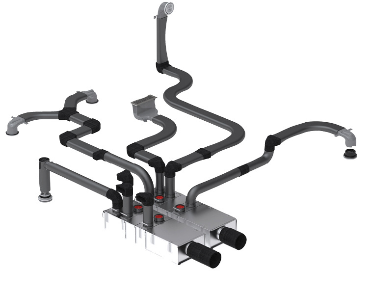 Zu den Komponenten des vorgedämmten Luftverteilsystems ComfoFresh mit Thermal Shield zählen Lüftungsrohre, Verbindungselemente und Anschlussmodule. Beim namensgebenden „Wärmeschild“ handelt es sich um eine wirksame Dämmung, die Wärme- und Kälteverluste beim Lufttransport verhindert.