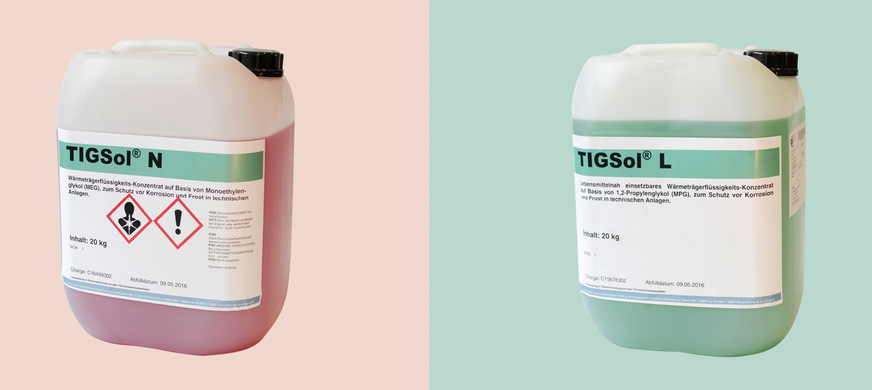 Zur schnellen Unterscheidung ist die für Lebensmittel geeignete Sole grün eingefärbt