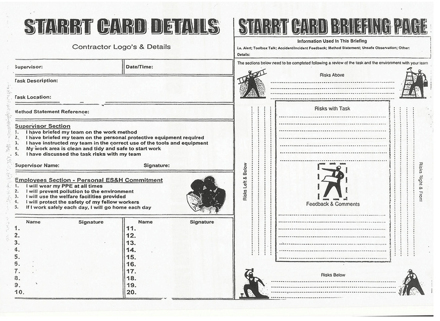 Die STARRT-Card wirkt überflüssig, muss aber jeden Tag vor Arbeitsbeginn ausgefüllt und unterschrieben lassen werden.
