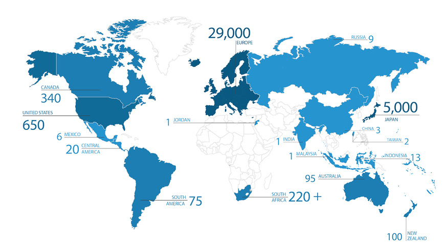 Bild 1: Anzahl der transkritischen CO2-Anlagen weltweit im Jahr 2020 [1]