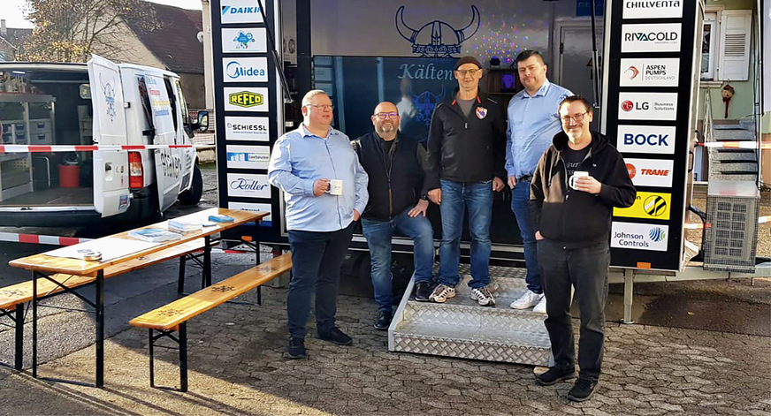 Bereit für die Endkunden in Lahr: V. l.: Thomas Kunnig (Midea), Ralf Kauke (Apsen Pumps), Dirk Wagenmann (Caretaker), Daniel Rosenberg (Midea), Dirk Rehfeld
