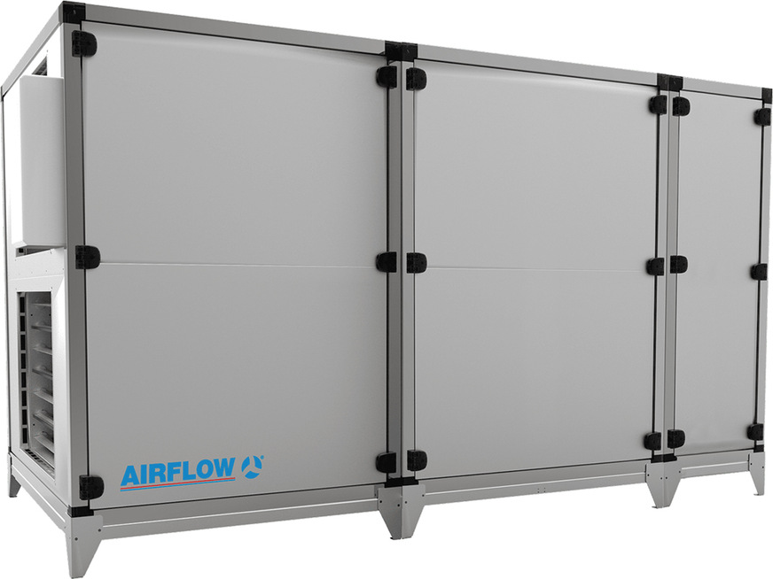 Das zentrale Lüftungsgerät Duplex 7500 Multi Eco erreicht eine Volumenleistung von knapp 7000 m3/h und einen Wärmerückgewinnungsgrad von bis zu 93 Prozent.