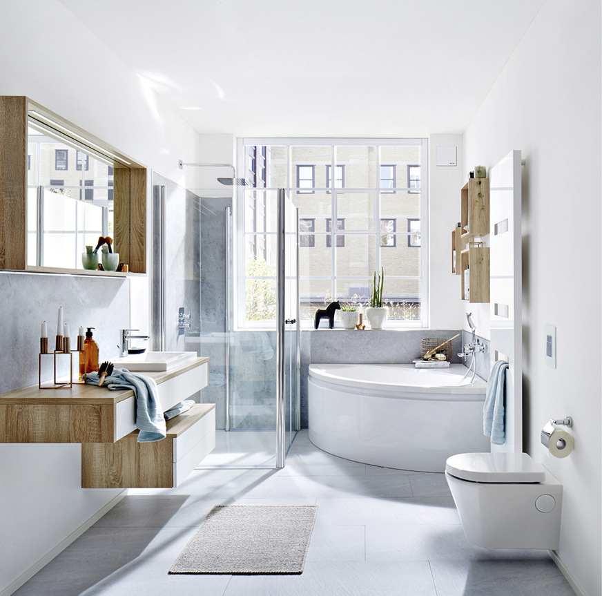 Die Abluftgeräte PushPull&nbsp;30 für Feuchträume stellen einen Zu- und Abluftbetrieb mit 26 m3/h bereit und fügen sich unauffällig in die Bad­architektur ein.