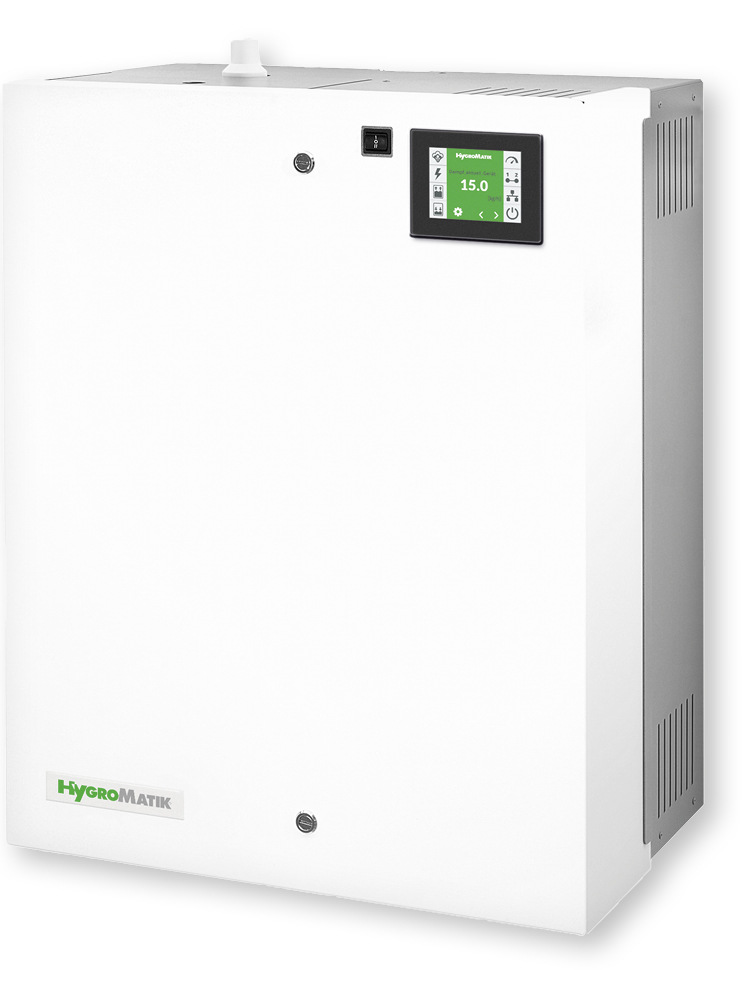 Das modulare Dampfluft­befeuchtungssystem FlexLine von HygroMatik ist in unterschiedlichen Leistungsklassen mit einer Dampfleistung von 3 bis 130 kg/h verfügbar.