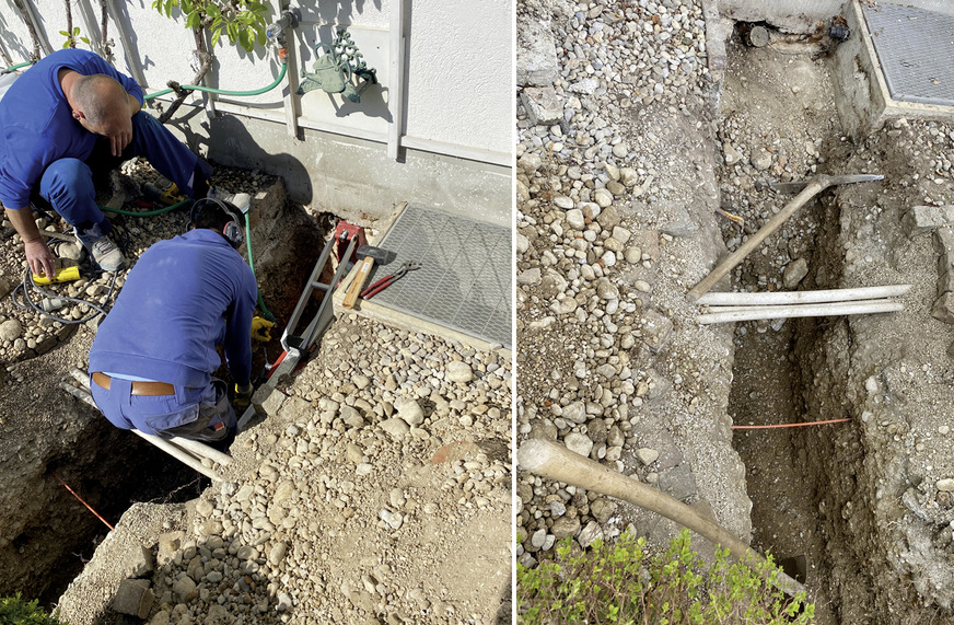 Für die Erdarbeiten muss der Weg von der Außeneinheit bis ins Haus frei zugänglich sein, denn die Bagger-, Verlege- und Installationsarbeiten im Außenbereich werden zuerst durchgeführt.