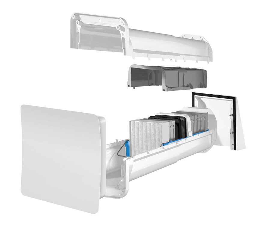 Dezentrale Lüftungsgerät von tecalor mit Wärmerückgewinnung.