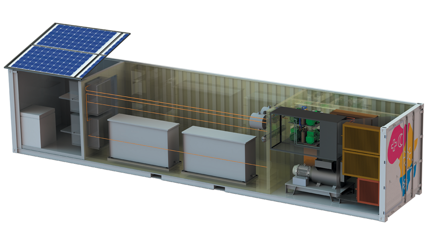Konzept des nachhaltigen und energieautonomen SophiA-Kühl- und Wasseraufbereitungscontainersystems