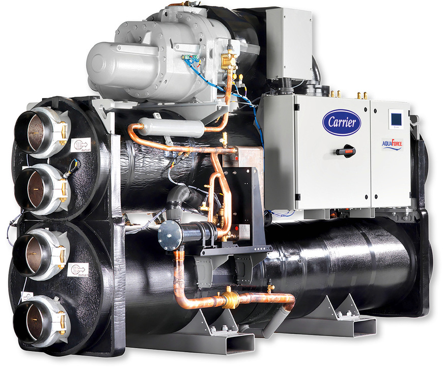 Die Wärmepumpe AquaForce 61XWHVZE von Carrier ermöglicht die effiziente Nutzung verschiedener Wärmequellen in Hochtemperatur-Heizsystemen mit präziser Regelung.