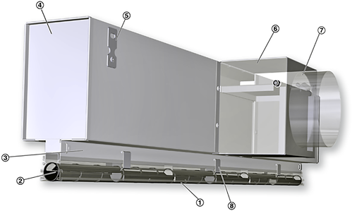 Schlitzdurchlass mit verstellbaren Walzen zur Zuluftausströmung