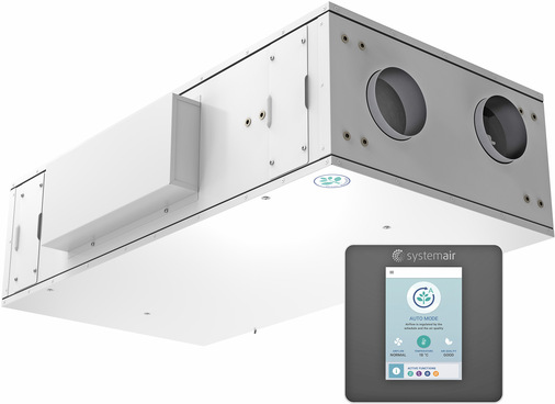 Das kompakte Wohnungslüftungsgerät SAVE VSR 150/B mit Rotationswärmeübertrager kann in Zwischendecken montiert werden. Der Wärmeübertrager gewinnt im Winter Wärme plus Feuchtigkeit zurück und kann im Sommer zur freien Kühlung genutzt werden.