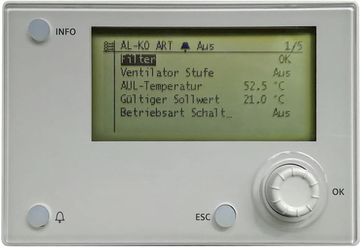 In Technikräumen kommen spezielle HMIs zum Einsatz – ohne Raumfühler, aber dafür mit der Möglichkeit, alle Parameter des RLT-Geräts komfortabel einzustellen.
