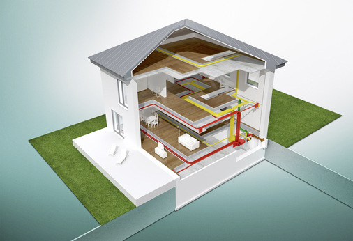 Struktur der zentralen Lüftungsanlage eines Einfamilienhauses