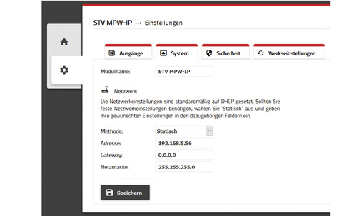 Die Weboberfläche der neuen MPW-IP-Wandler (hier: MWP16-IP) von STV Electronic bietet neben Diagnose- und Parametrier-Optionen (oben) auch Einstellungen für die Netzwerkeinbindung (unten).