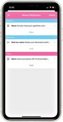 Mit der Funktion PROgramme lassen sich intuitiv automatisierte Abläufe oder Push-Meldungen aufgrund der überschrittenen Schwellenwerte erstellen.
