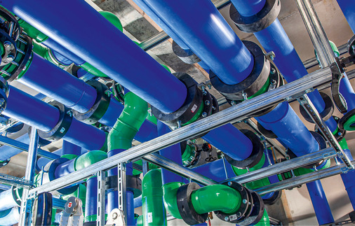 Eingesetzt wurden rund 600 m Rohre System blue in Rohrdurchmessern zwischen 32 und 250 mm.