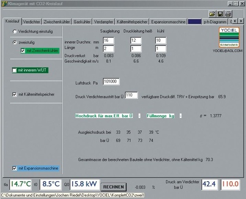 Bild 1: Bildschirmkopie vom Hauptblatt des CO2-Rechenprogramms
