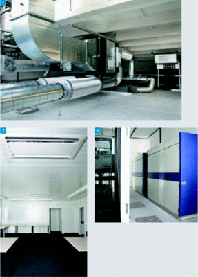 1 Die Belüftung der Büro- und Besprechungsräume erfolgt durch das 
Lossnay-Lüftungssystem von Mitsubishi Electric. Verbrauchte Luft wird 
abgesaugt und gleichzeitig Frischluft zugeführt.
2 Im fensterlosen Büro der neuen Leitwarte wurden 2-Wege-Kassetten…