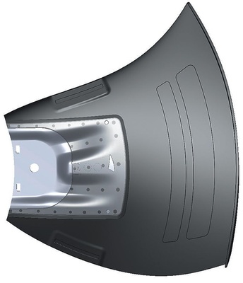 Bild 2: Prinzipieller Aufbau der HyBlade-Schaufeln: Eine Trägerstruktur aus 
einer hochfesten, korrosions­beständigen Aluminiumlegierung ist mit einem 
Mantel aus glasfaserverstärktem Kunststoff umspritzt
