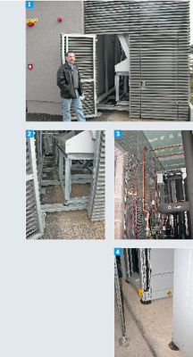 1 Jacky Striegel, technischer Leiter von Sabcolux, vor dem Maschinenraum und 
der direkt daran angrenzenden Einhausung des Gaskühlers.
2 Selbst der Gaskühler ist aus schall- und schwingungstechnischen Gründen 
auf Gummi­füßen gelagert.
3 Der…