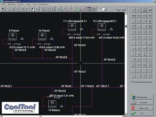 Gut für die Übersicht: Einstelldaten für die Strang­regulierventile in 
der automatischen Anlagenzeichnung
