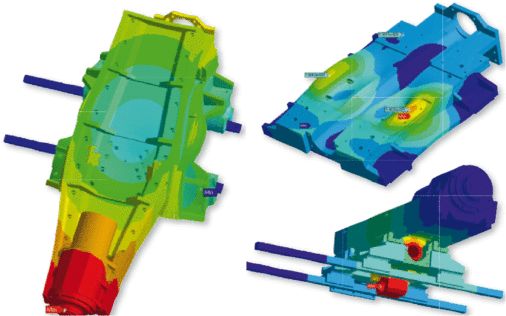 Die Simulationen mit finiten Elementen von Exeron zeigen thermische 
Verformungen an Werkzeugmaschinenbetten
