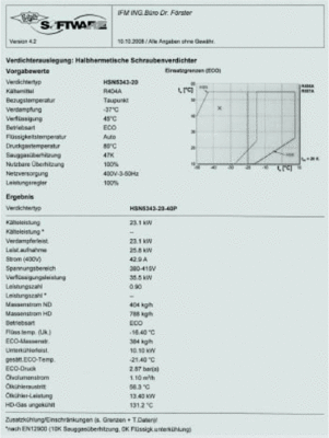 Bild 2: Rechnerausdruck für einen Schraubenverdichter mit Angaben zum ECO 
für t0=37°C

