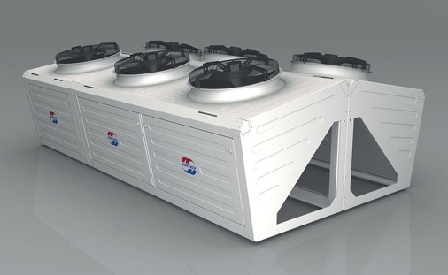 Der modulare Aufbau des GVX-Verflüssigers ermöglicht verschiedene 
Aufstellungsvarianten. Hier ist die Bodenaufstellung mit den leicht 
erreichbaren Reinigungsklappen an den Seiten dargestellt
