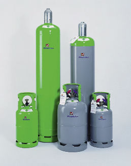 Neuware wird in den grünen Flaschen geliefert, während graue Flaschen zum 
Auffüllen mit Abfällen zur Verwertung reserviert sind

